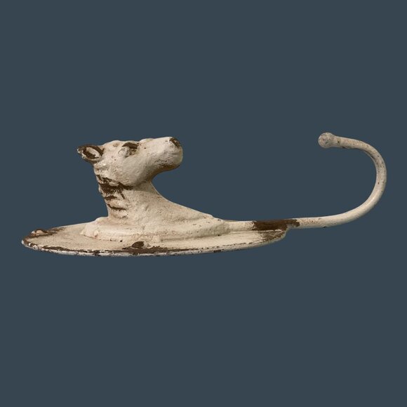 White Cast Iron Horse Head Chippy Rusty Wall Coat Towel Hook Rustic Farmhouse - Picture 3 of 6